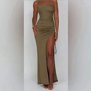 NEW BABYBOO Olive Green Bodycon One Shoulder Long Maxi Dress Size XS - $230 🔥🔥🔥